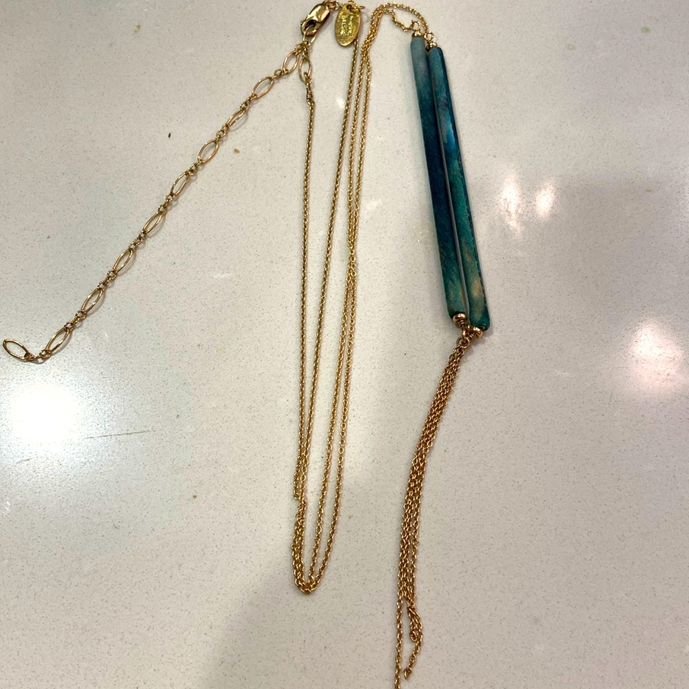 Dorus Mhor 14/20 GF Chain Necklace 2 Bars Silk Wrapped/Tassel Accents